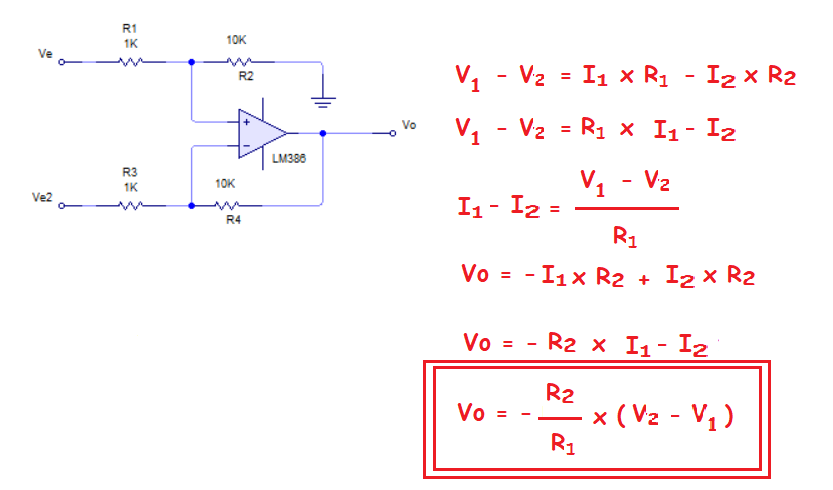 fórmulas del amplificador diferencial