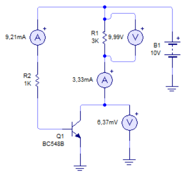 Polarización de base con el transistor en saturación y resistencia de carga mayor
