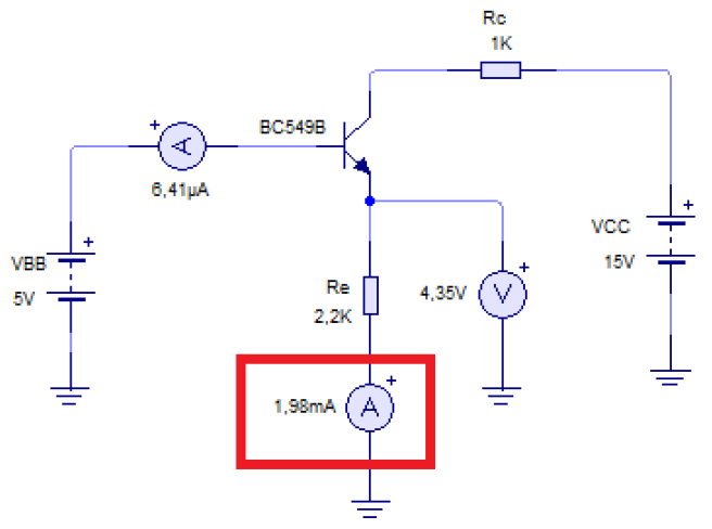 Calcular la corriente de emisor dependiendo de la fuente de base.