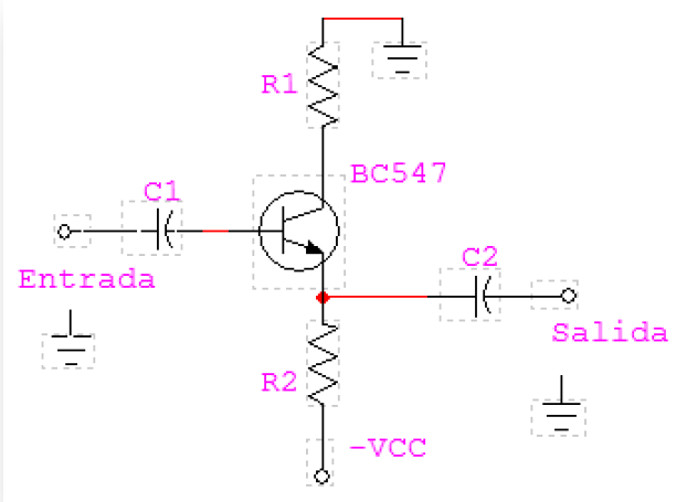 configuración de circuito en colector común.