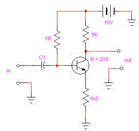 circuito amplificador con condensador de acoplo