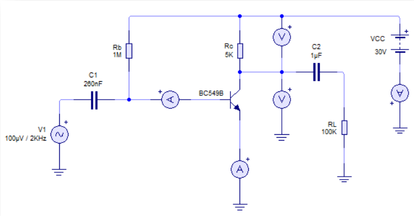 circuito amplificador con condensador de desacoplo