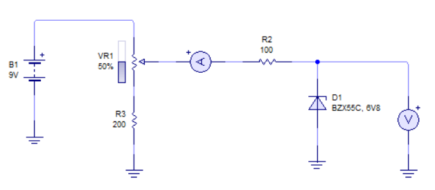 circuito para calcular la curva de características de un Zener