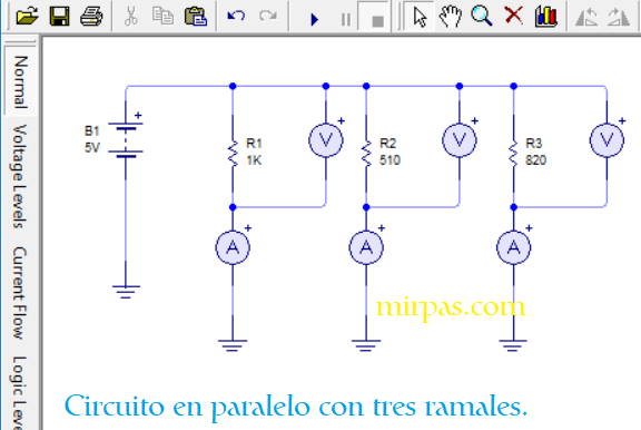 circuito paralelo con tres ramales