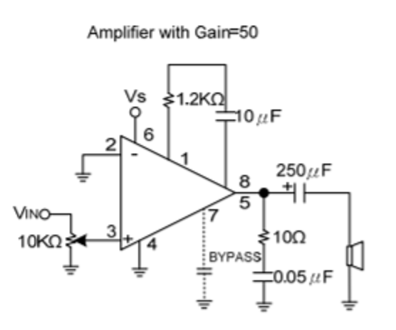 circuito amplificador con ganancia de 50