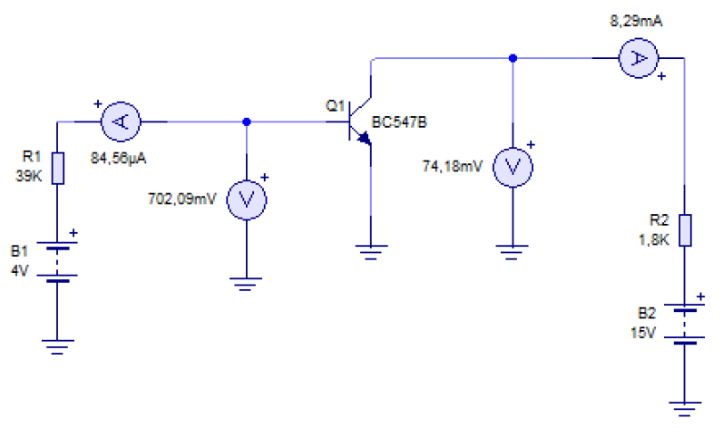 recta de carga de un transistor polarizado con tensión continua