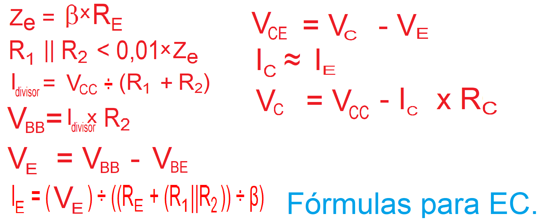 fórmulas para resolver el circuito de forma precisa