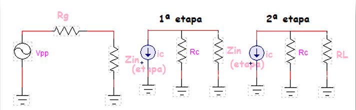 Modelo equivalente del amplificador con dos etapas