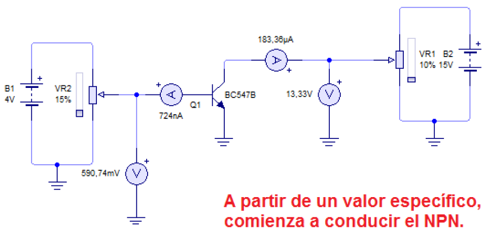 Calcular los valores de tensión con un 15% del potenciómetro