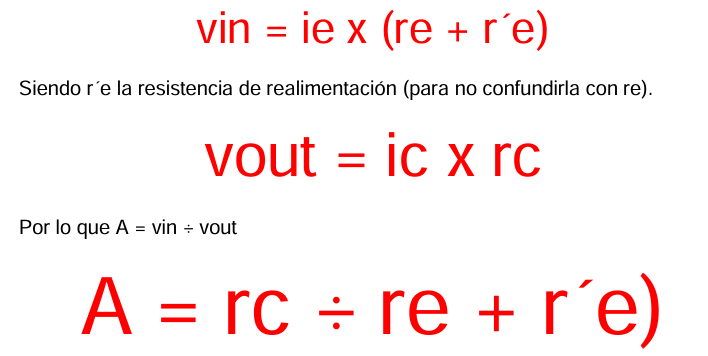 Fórmulas para la ganancia de tensión