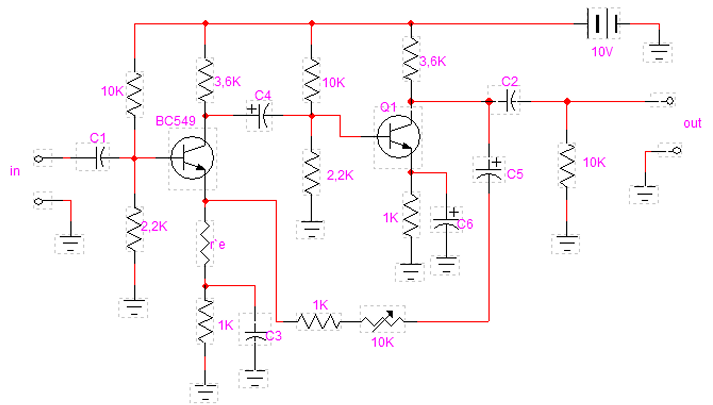 Amplificador con dos etapas y realimentación