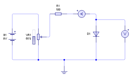 circuito básico para calcular curvas de entrada y salida de un diodo
