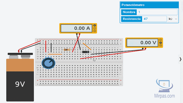 variación de un potenciómetro en un circuito con diodos