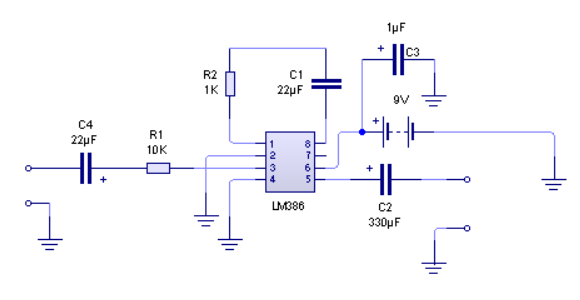 Amplificador LM386 en configuración básica