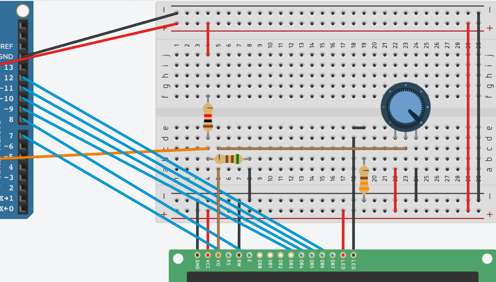 configuración de los pines de la Arduino al LCD