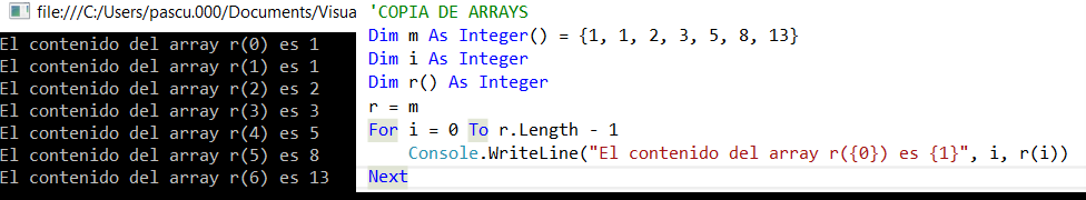 copia directa de array