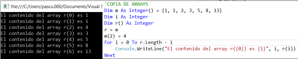 copia directa de array