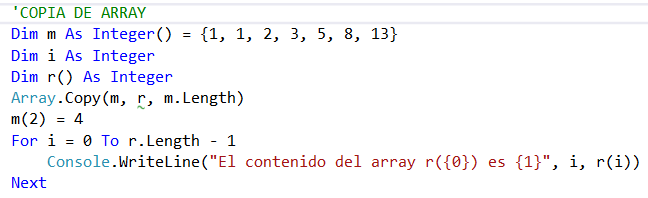 copia literal de un array