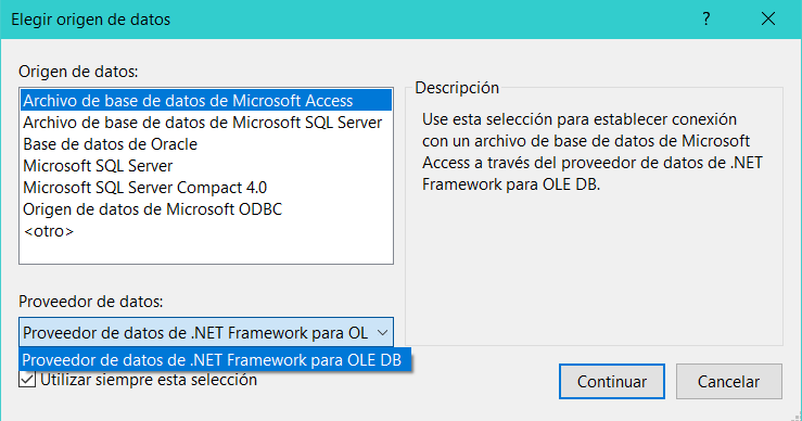 Proveedor de datos NET Framework para OLE DB.