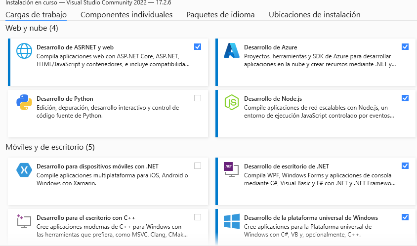 Escoger los paquetes del producto que vas a utilizar