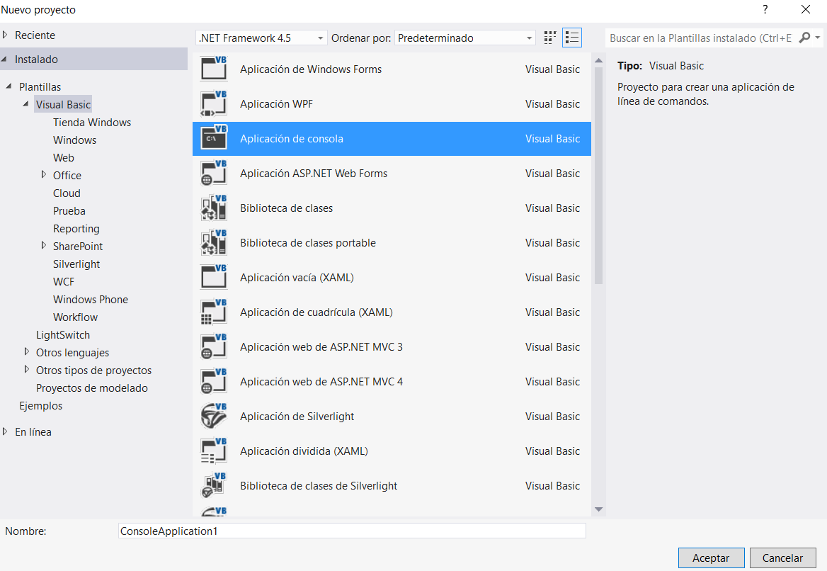 Nuevo proyecto de consola