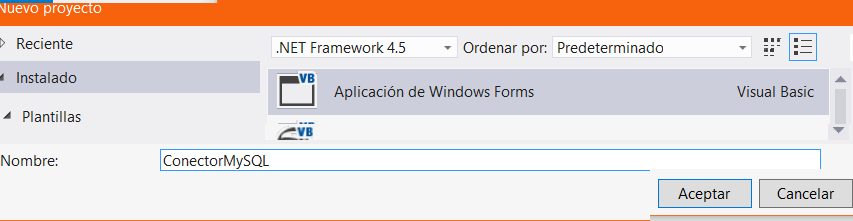 Crear nuevo proyecto Windows Form