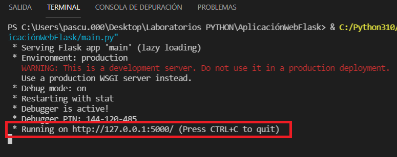 Servidor localhost generado por flask en app con python