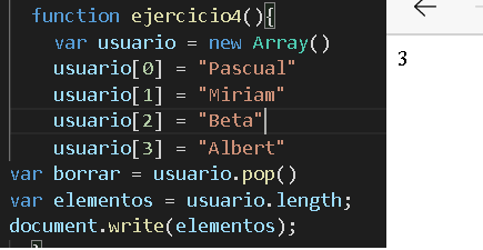 pop elimina el último registro del array