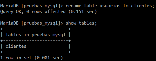 Cambiar el nombre de una tabla en SQL
