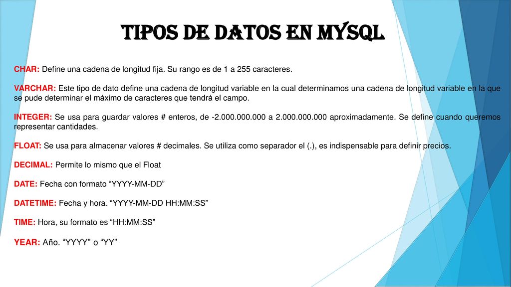 tipos de datos básicos en MySQL