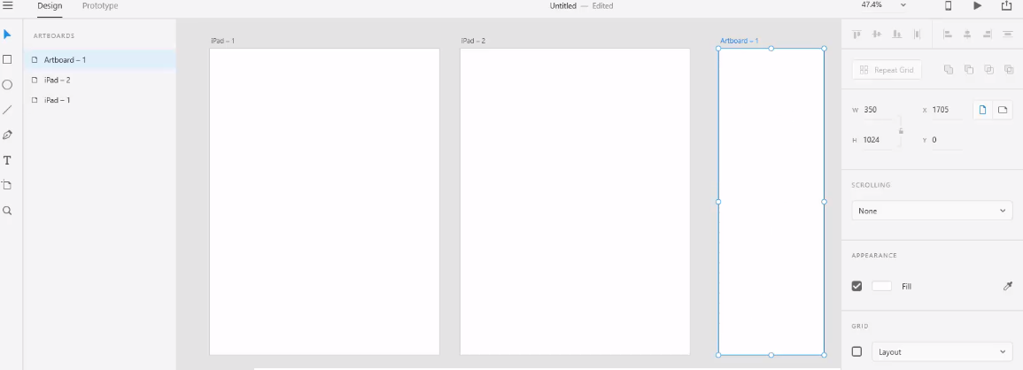 los artboards son las páginas de la aplicación