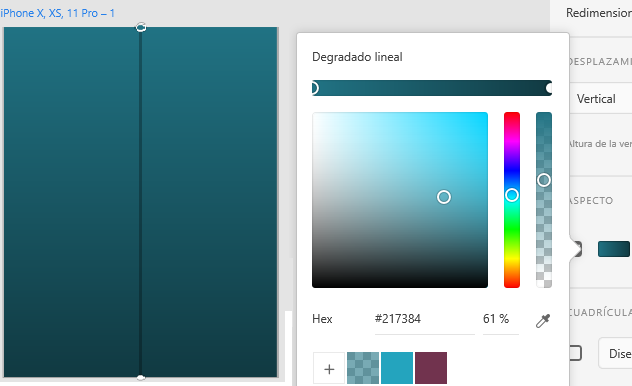 degradado lineal en la paleta de colores Xd