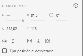 Controles de ajustes de transformación del objeto