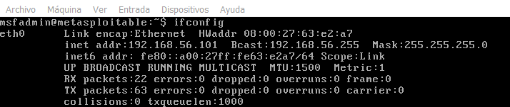 IP de máquina metasploitable2.