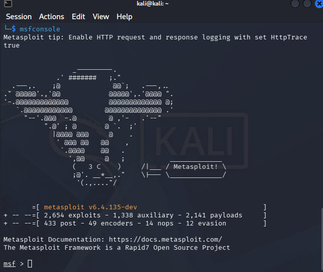 Consola de exploits de Kali Linux