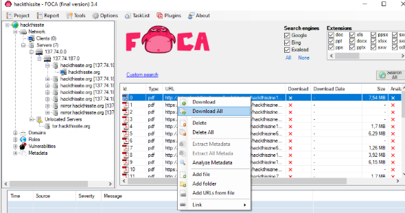 Resultado de búsqueda con FOCA de servidores