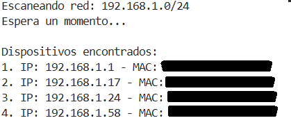Dispositivos encontrados con el script